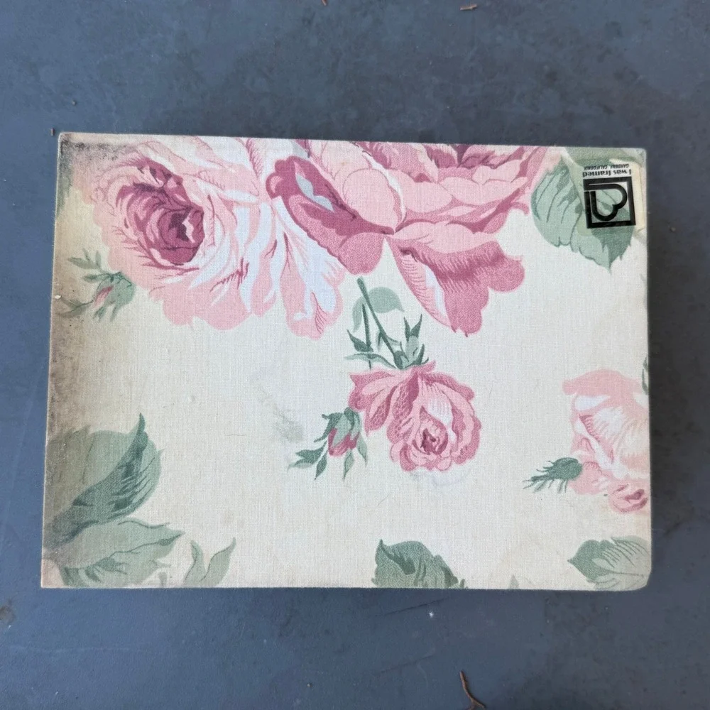 Vintage 90s Floral Fabric Jewelry Box Mirror Organizer‎ Cottagecore Shabby USA